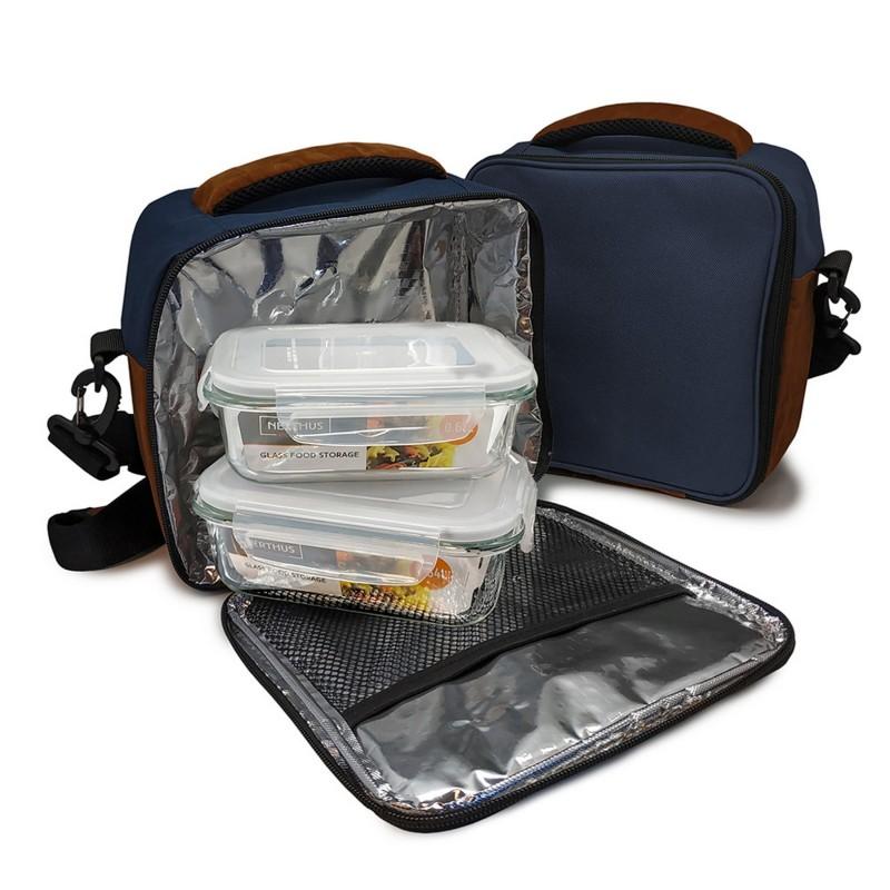 nerthus kitchenware Bolsa térmica azúl con 2 herméticos de cristal Promoción por tiempo limitado