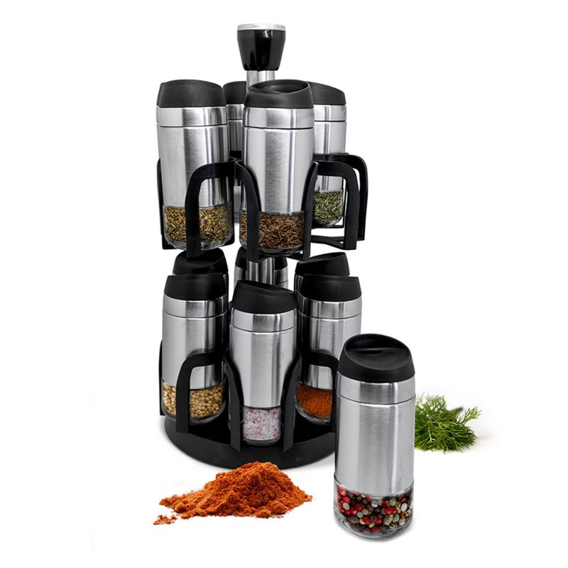 nerthus kitchenware Especiero carrusel giratorio de 12 frascos de acero inoxidable
