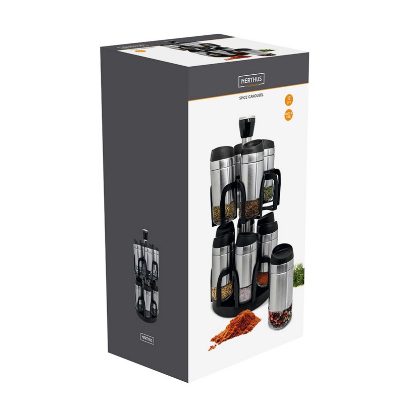 nerthus kitchenware Especiero carrusel giratorio de 12 frascos de acero inoxidable Precios de Black Friday
