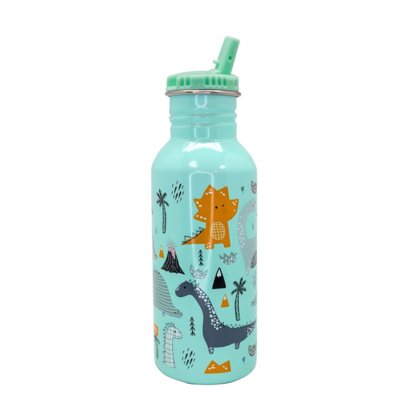nerthus kitchenware Botella Infantil Dinosaurios AZUL 500ml - aluminio ultraligero
