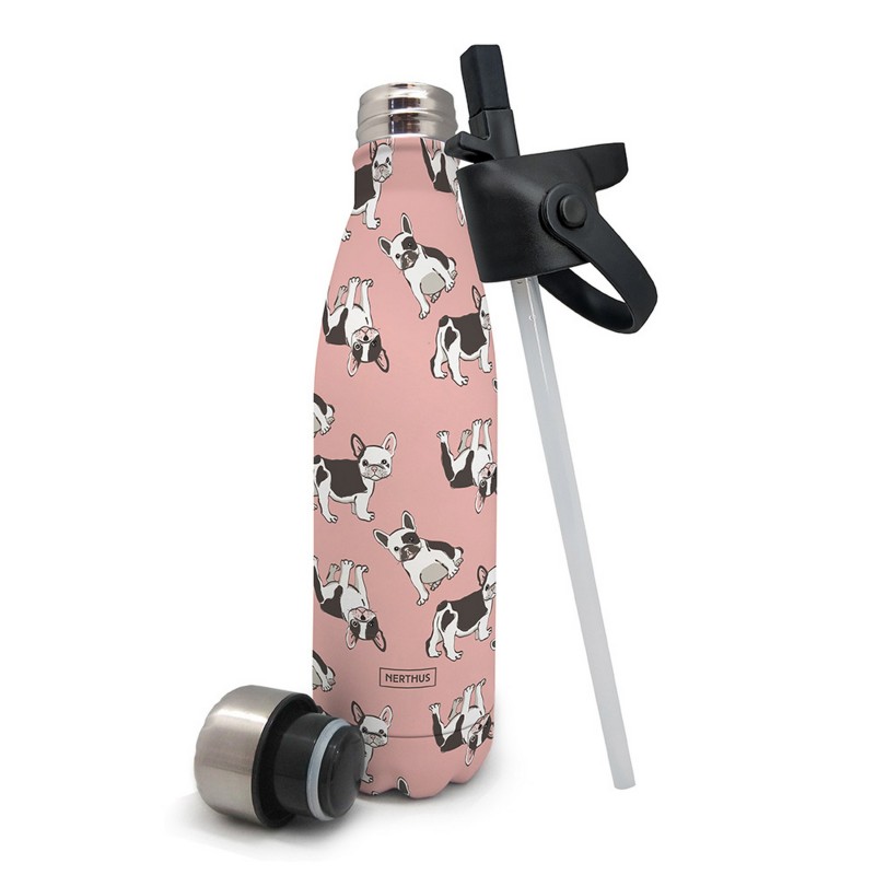nerthus kitchenware Botella de doble pared de acero Inox. con tapón pajita + tapón de acero: Perros