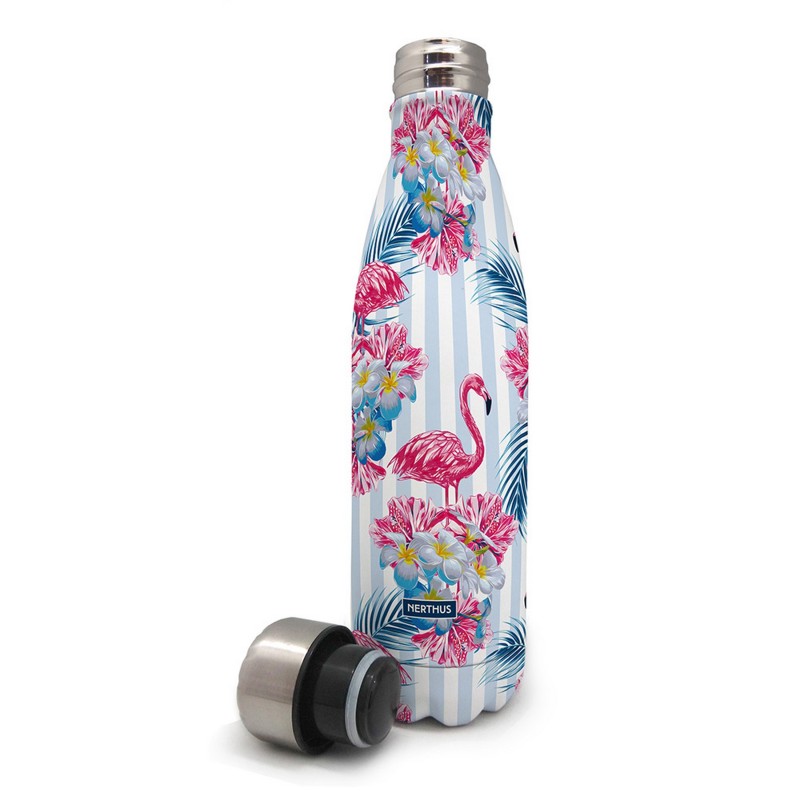 nerthus kitchenware Botella de Doble Pared de Acero inoxidable - 500 ml Flamencos