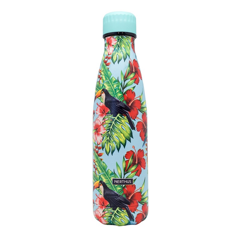 nerthus kitchenware Botella Loros y Tucanes AZUL 500ml doble pared