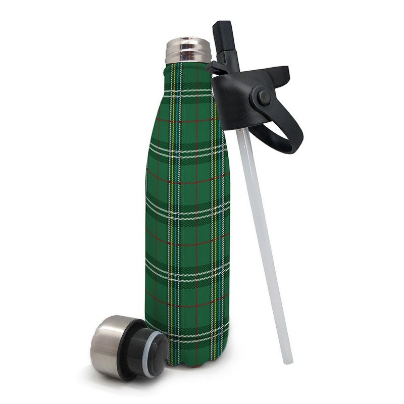 nerthus kitchenware Botella de doble pared de acero Inox. con tapón pajita + tapón de acero: Cuadros Verde