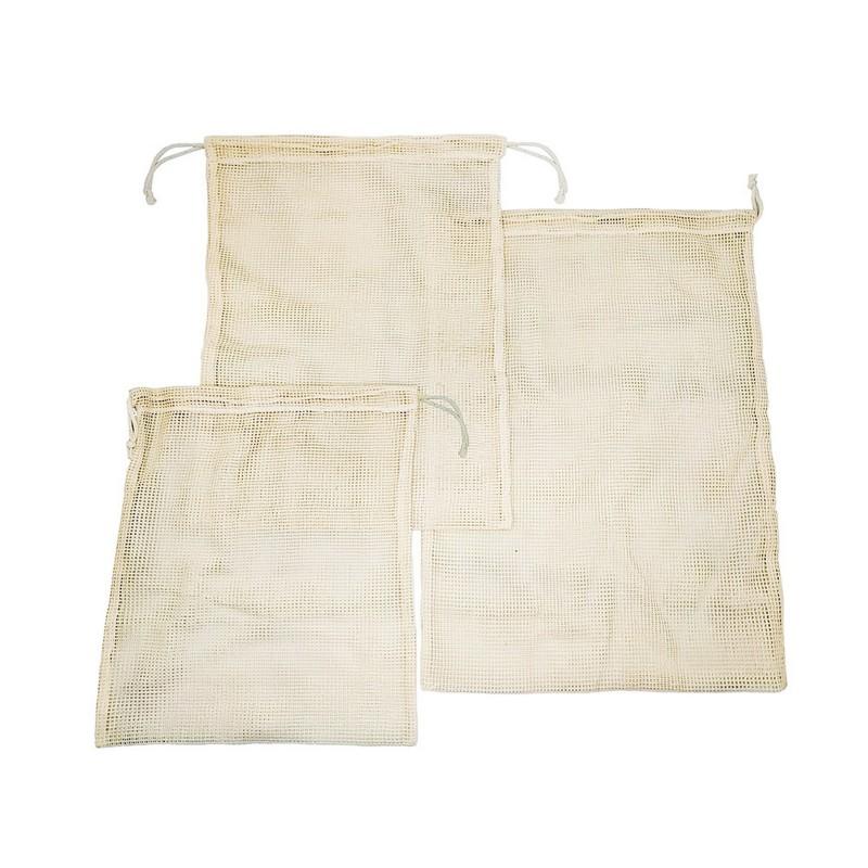 nerthus kitchenware Set de bolsas de rejilla 100% algodón orgánico