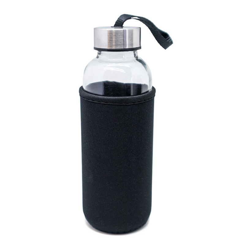 nerthus kitchenware Botella Cristal Funda Neopreno Negro 400 ml