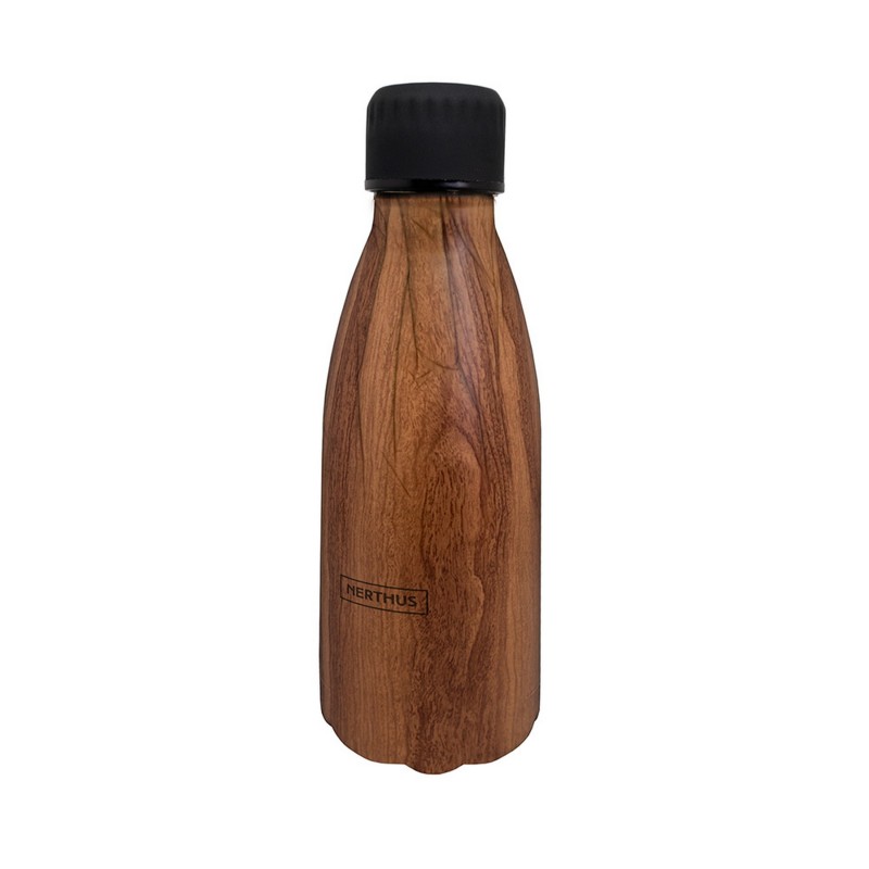 nerthus kitchenware Botellas Doble Pared Acero Inoxidable Madera 350 ml