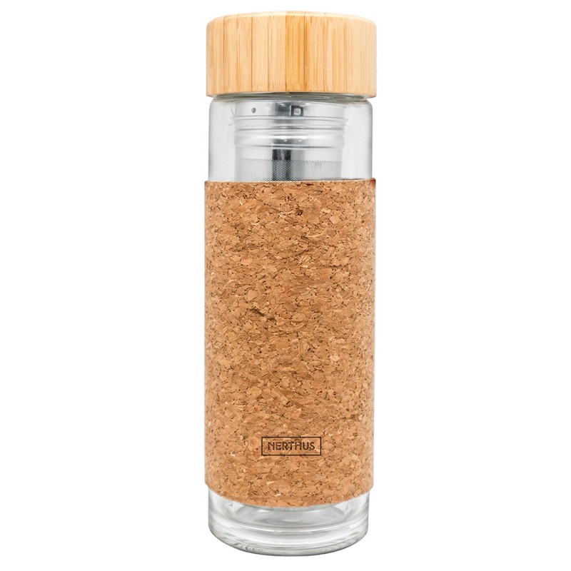 nerthus kitchenware Botella té cristal 300ml DOBLE PARED corcho