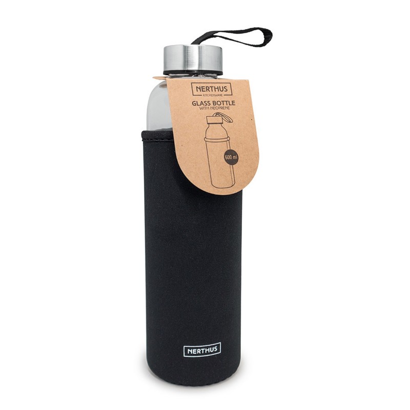 nerthus kitchenware Botella Cristal Funda Neopreno Negro 600 ml Limitado a 3 días