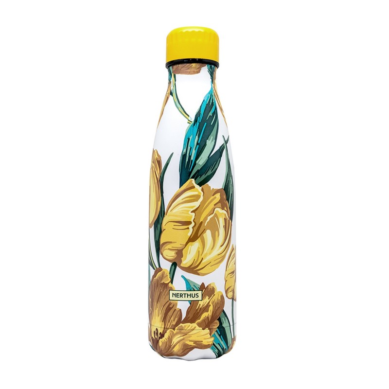 nerthus kitchenware Botella flores grandes AMARILLO 500ml doble pared Precio ultrabajo