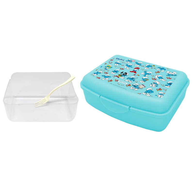 nerthus kitchenware Fiambrera Infantil y contenedor con tenedor incluido Pitufos Rebajas de fin de temporada
