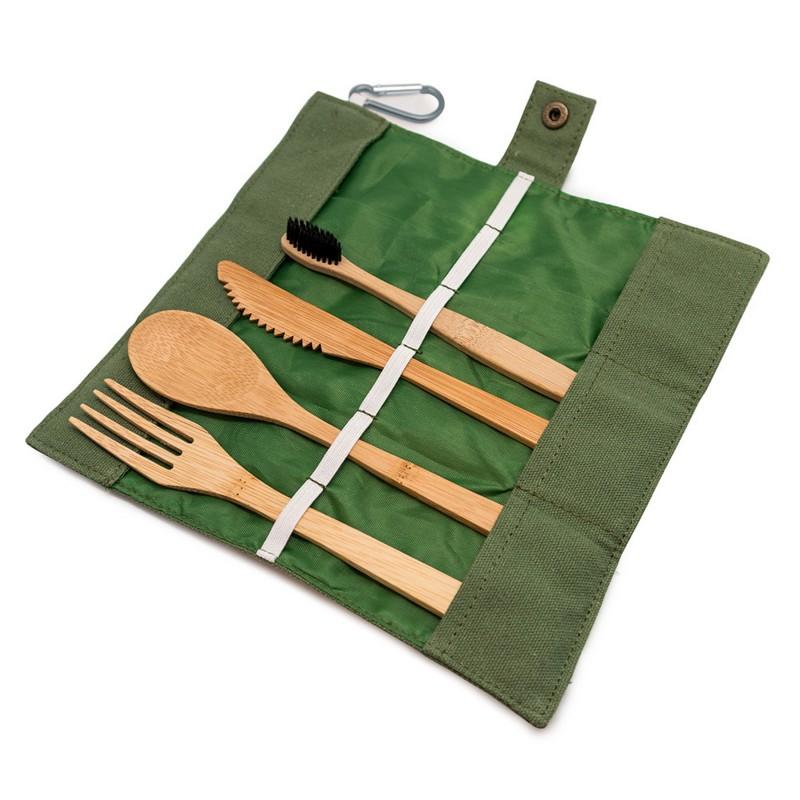 nerthus kitchenware Set de Cubiertos portátil Compacto Bambú Promoción por tiempo limitado