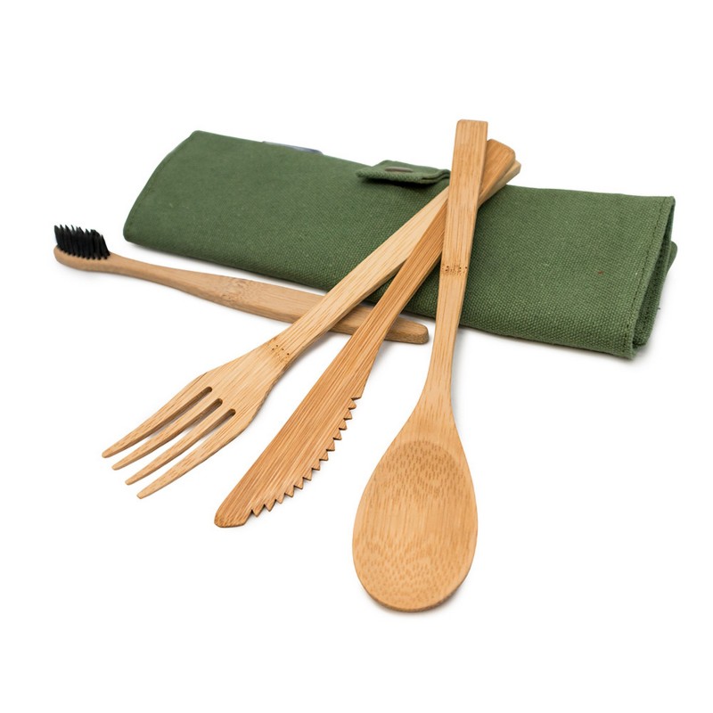 nerthus kitchenware Set de Cubiertos portátil Compacto Bambú Promoción por tiempo limitado