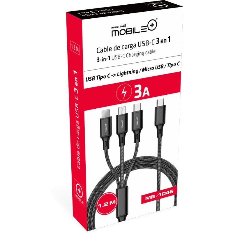 thulos Cable de Carga 3 en 1 Tipo C a Lightning Micro USB y Tipo C. MOBILE+ MB-1046 Solo hoy