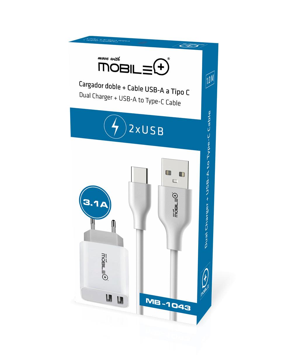 thulos Cargador Doble + Cable USB-A a Tipo C. MOBILE+ MB-1043 Promoción trimestral