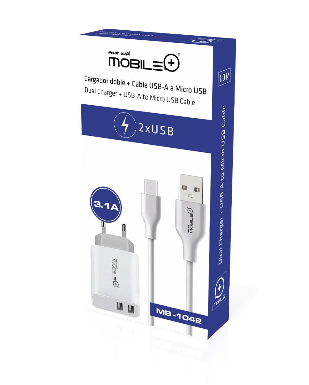 thulos Cargador Doble + Cable USB-A a Micro USB. MOBILE+ MB-1042 Grandes descuentos