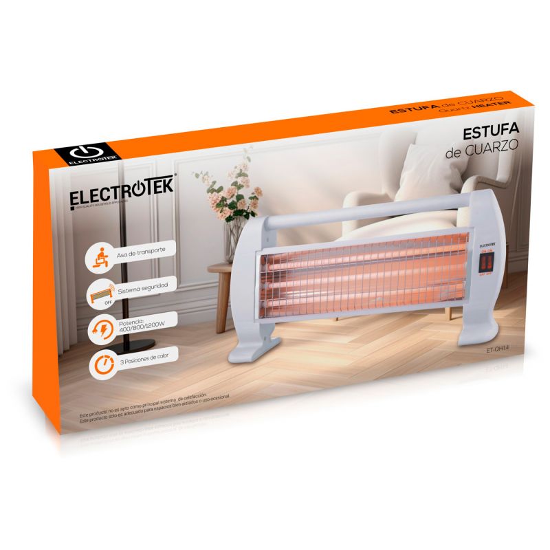 thulos Estufa de cuarzo 3 ajustes de temperatura sistema de seguridad en caso de vuelco accidental. ELECTROTEK ET-QH14 Envío gratis