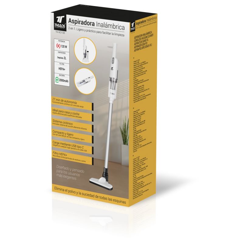thulos Aspiradora inalámbrica idel para casa y coche 120W depósito 0.2L filtro HEPA+. THULOS TH-VC1120 Oferta especial de fábrica