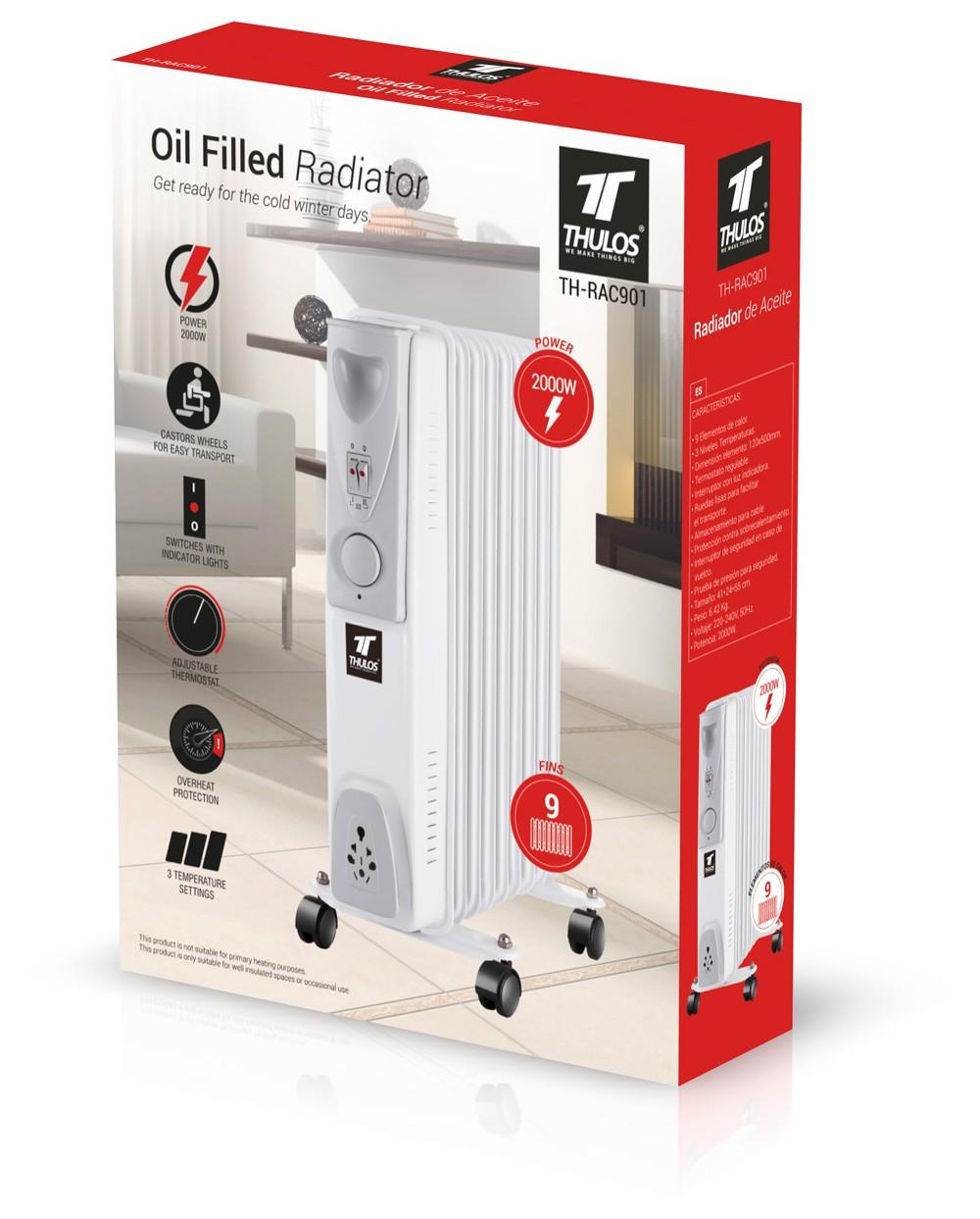 thulos Radiador de Aceite de 9 elementos de calor. Potencia: 2000W. THULOS TH-RAC901 Envío gratis
