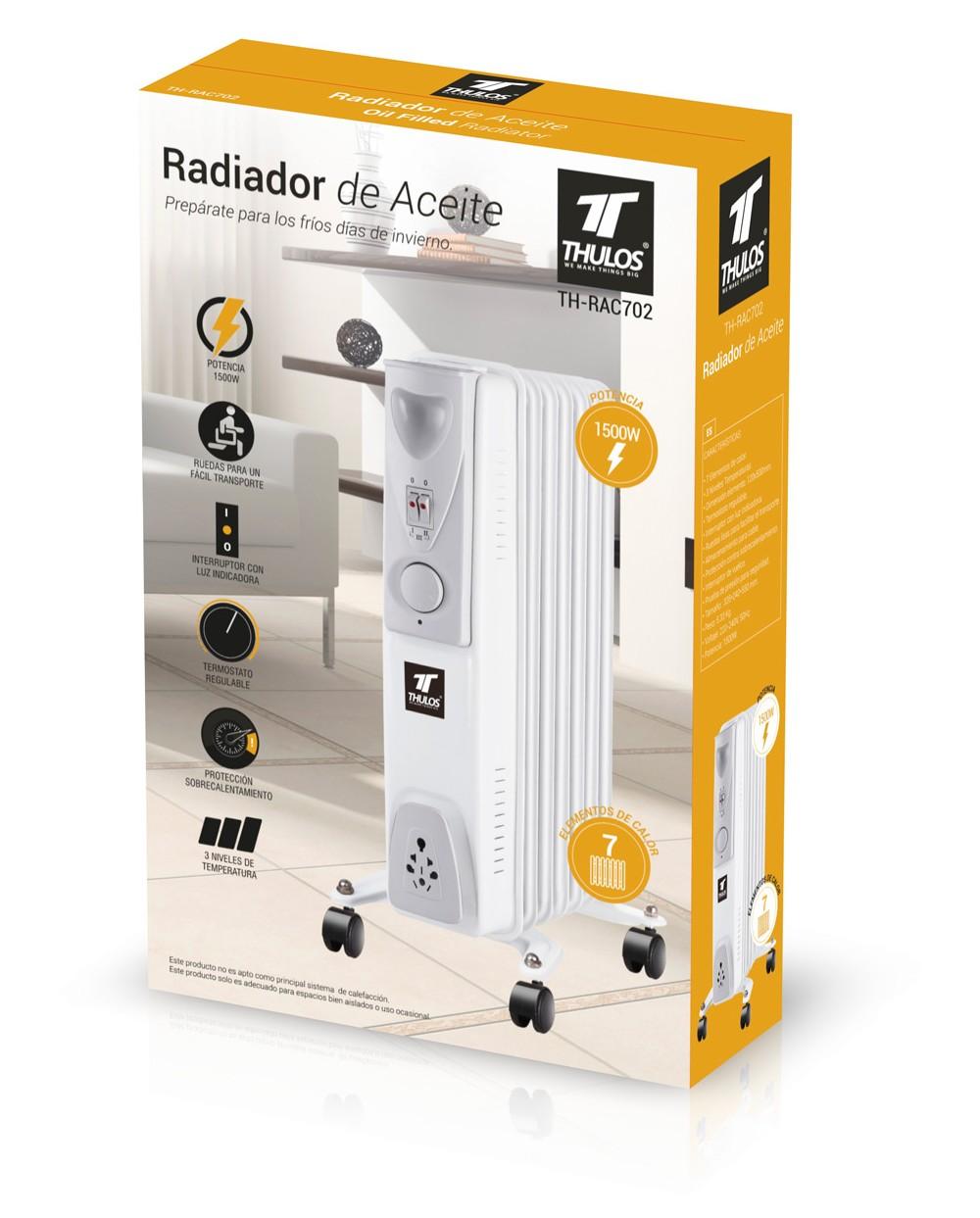 thulos Radiador de Aceite de 7 elementos de calor. Potencia: 1500W. THULOS TH-RAC702 Precio de fábrica