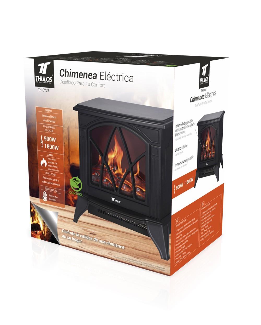 thulos Chimenea eléctrica con efecto llama y leña decorativa. THULOS TH-CY02 Promoción trimestral