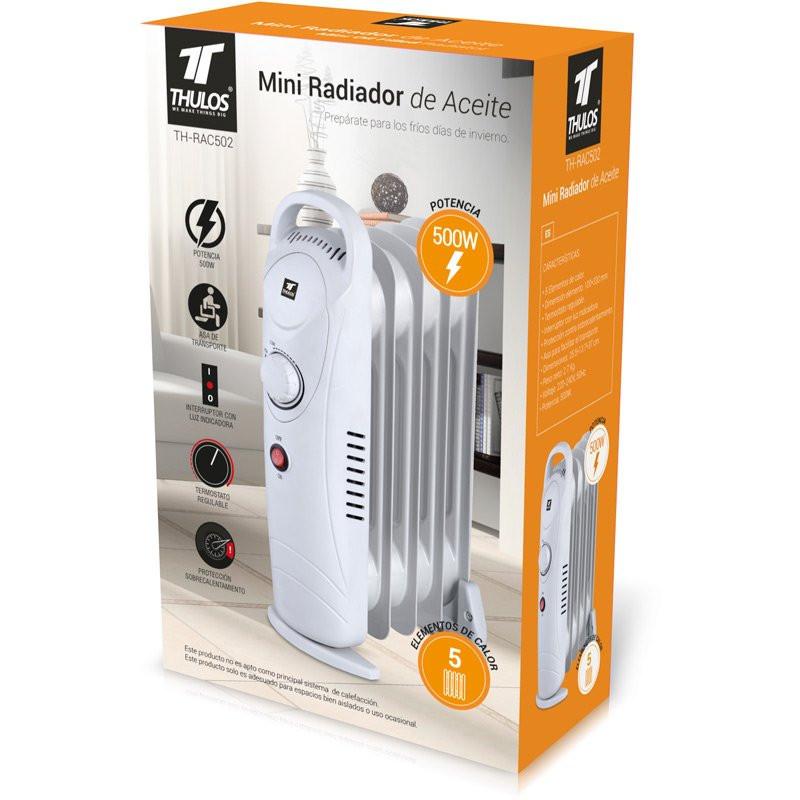 thulos Mini Radiador de aceite de 5 elementos de calor. Potencia: 500W. THULOS TH-RAC502 Libre de impuestos
