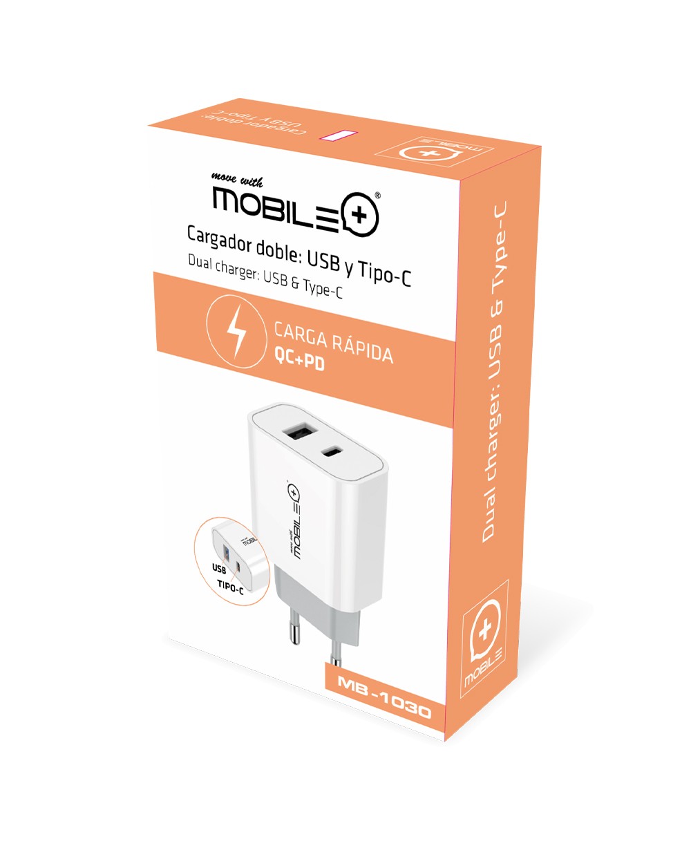 thulos Cargador doble USB y Tipo-C. Carga rápida QC+PD. Mobile+ MB-1030 Superdescuento