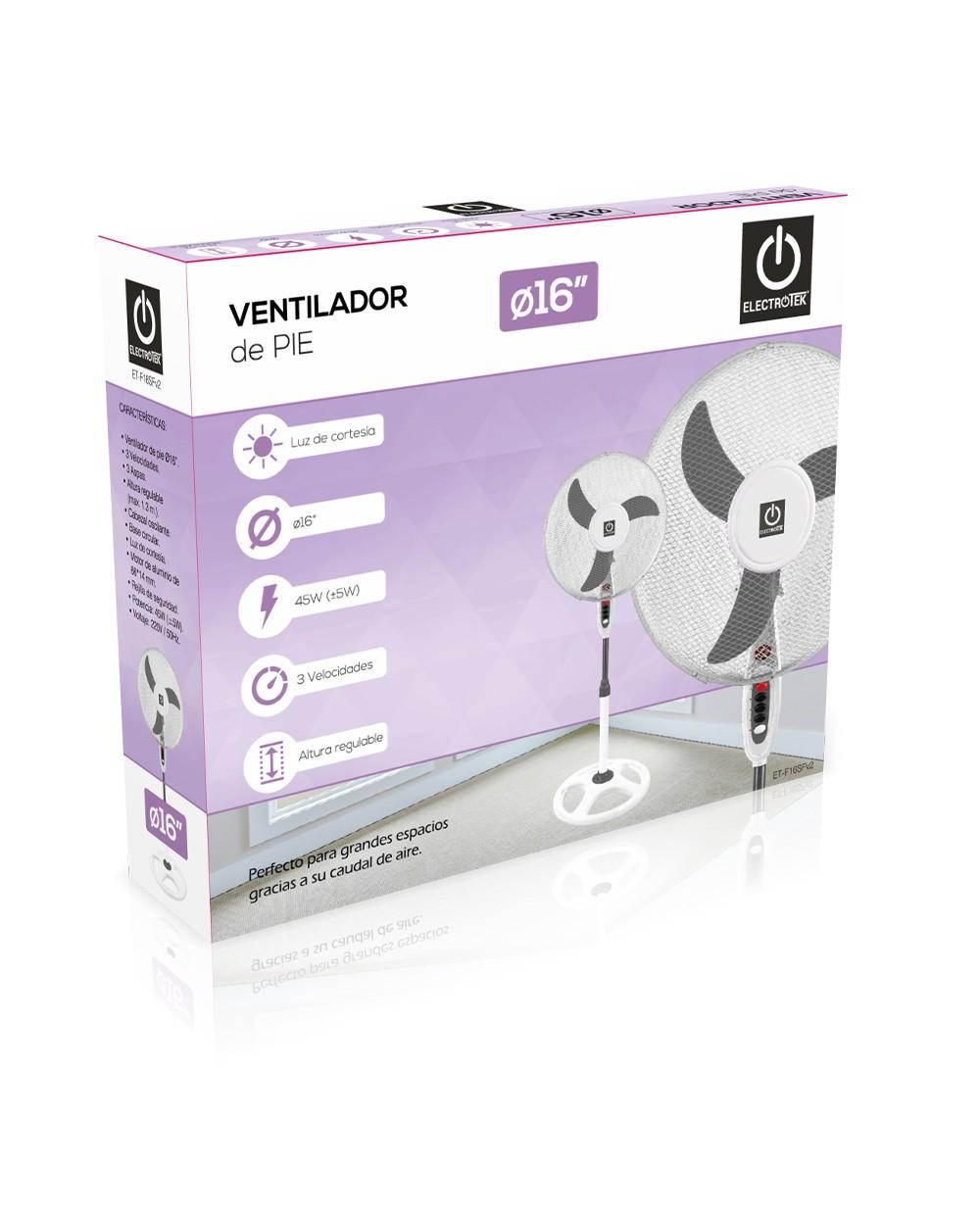 thulos Ventilador de pie Ø16” 3 velocidades altura regulable y luz de cortesía. ELECTROTEK ET-F16SFV2 Rebajas