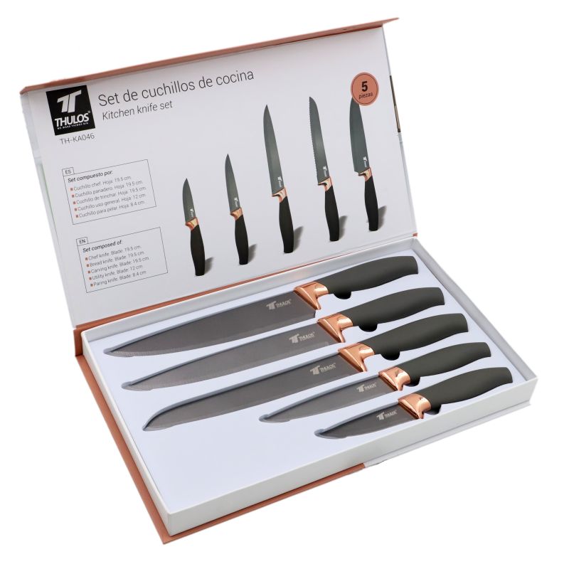 thulos Set de 5 cuchillos con hoja de acero inoxidable antiadherente. THULOS TH-KA046 ÚLTIMAS EDICIONES