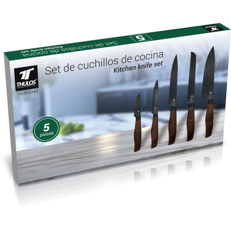 thulos Set de 5 cuchillos con hoja de acero inoxidable antiadherente. THULOS TH-KA045 Últimos 2 días