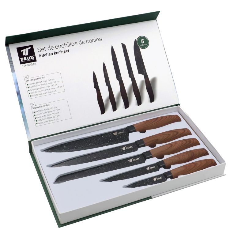 thulos Set de 5 cuchillos con hoja de acero inoxidable antiadherente. THULOS TH-KA045 Últimos 2 días