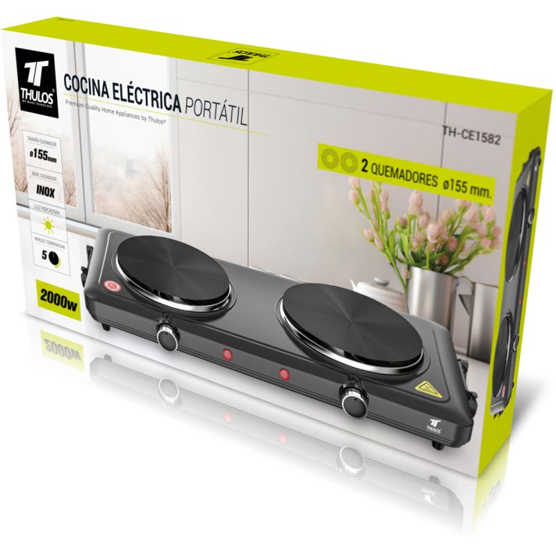 thulos Cocina eléctrica portátil 2 quemadores (1000W+1000W). THULOS TH-CE1582 Solo queda un día
