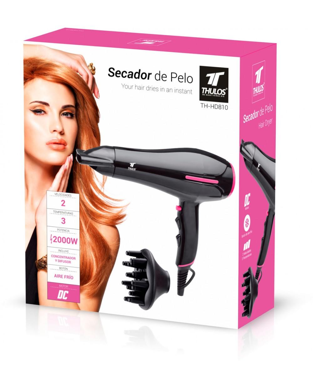 thulos Secador de pelo 2 velocidades 3 temperaturas 2000W con difusor y concetrador. THULOS TH-HD810 Venta caliente
