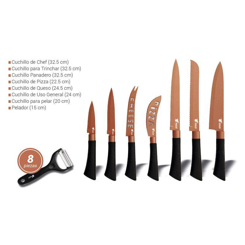 thulos Set de 8 cuchillos de cocina en color cobre. THULOS TH-KA017