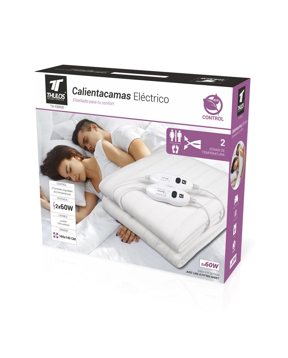 thulos Calientacamas eléctrico 160*140 cm lavable 2 temperaturas 2 controles regulables 2*60W. THULOS TH-EB400 Solo queda un día