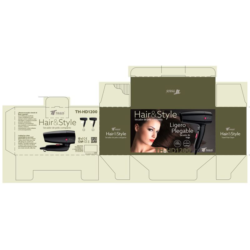 thulos Secador de pelo de viaje plegable. Potencia: 1200W. THULOS TH-HD1200 Rebajas online