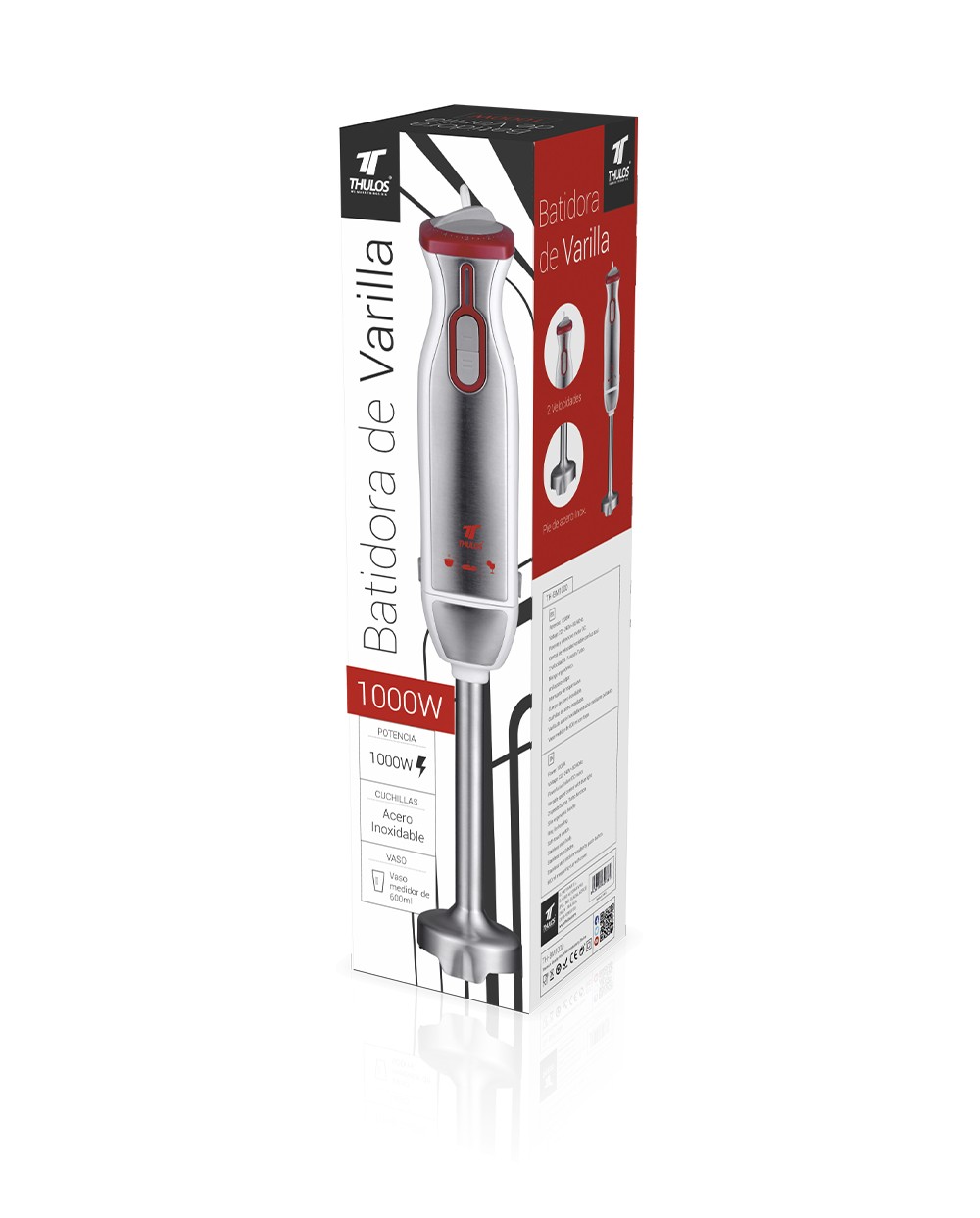 thulos Batidora de mano cuerpo y cuchillas de acero inoxidable 2 velocidades función turbo motor DC. THULOS TH-BM1000 Mejor oferta