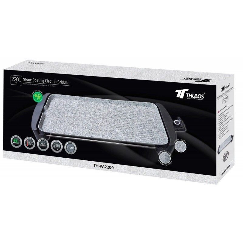 thulos Plancha de asar combinada con revestimiento de piedra 1800-2200W termostato 80ºC-250ºC TH-PA2200 Promoción por tiempo limitado