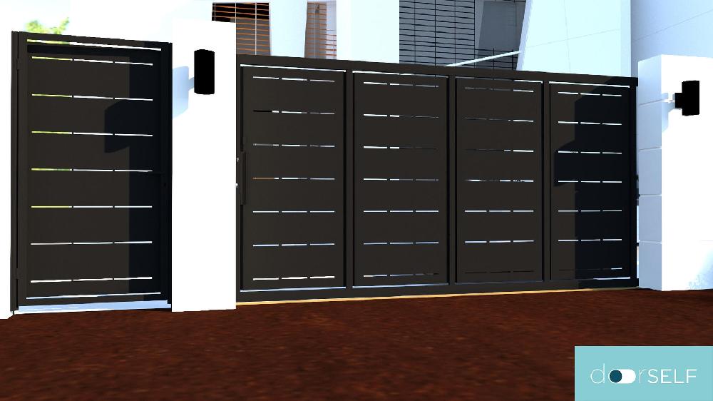 Puerta corredera+peatonal DOORSELF Lines óxido 400x200 cm Solo queda un día