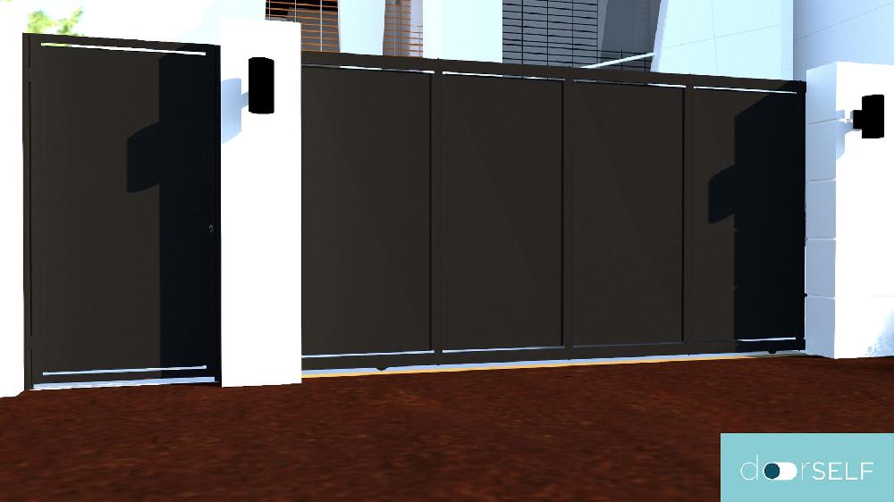 Puerta corredera+peatonal DOORSELF Blind negra 350x200 cm