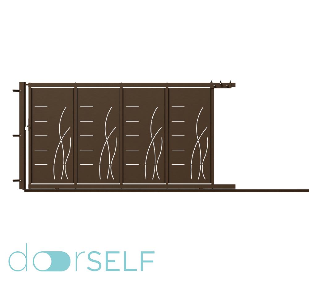 Puerta corredera+peatonal DOORSELF Lines&rushes óxido 400x200 cm