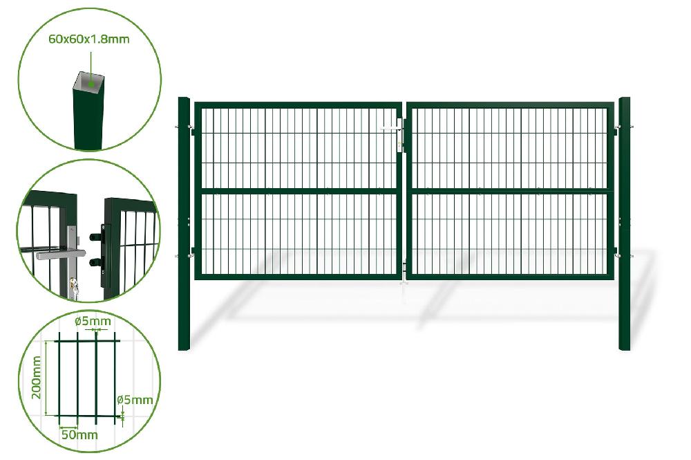 Puerta batiente de malla metálica 3m RAZO 300B120 Verde