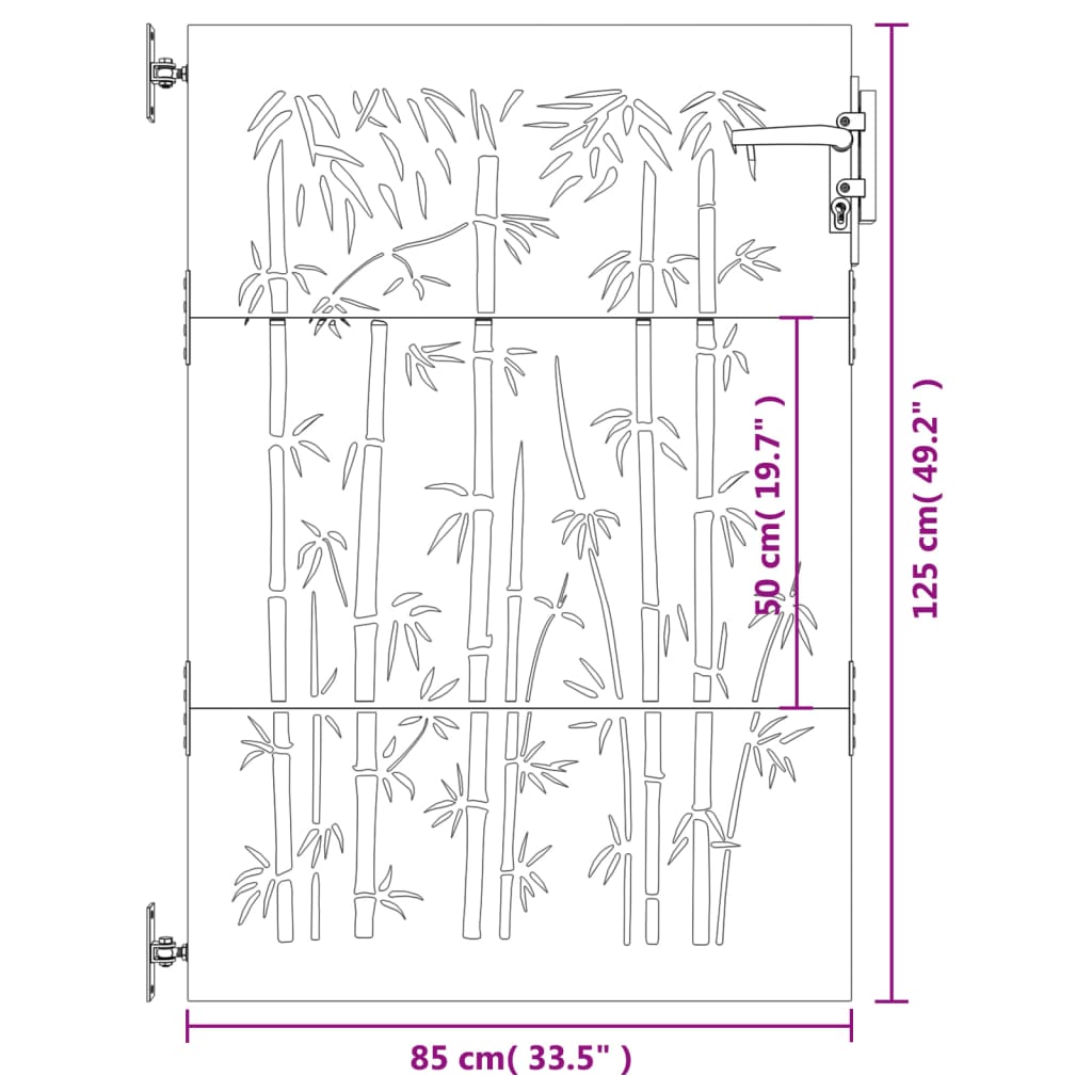 vidaXL Puerta de jardín acero corten diseño bambú 85x125 cm Liquidación