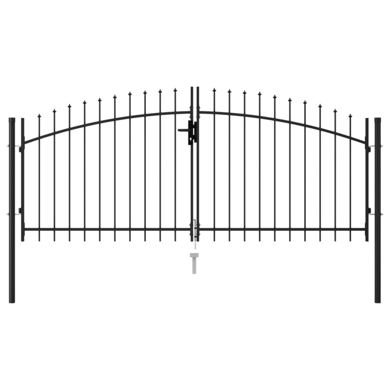 vidaXL Cancela de valla doble puerta con puntas acero negro 3x1 25 m