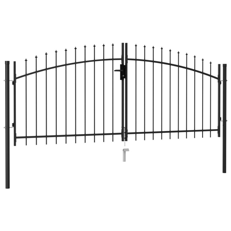 vidaXL Cancela de valla doble puerta con puntas acero negro 3x1 25 m Tienda de fábrica