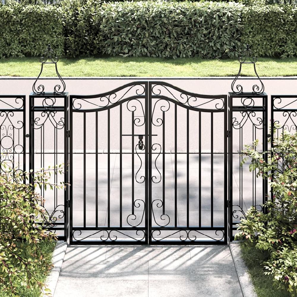vidaXL Puerta de jardín de hierro forjado negro 121x8x100 cm