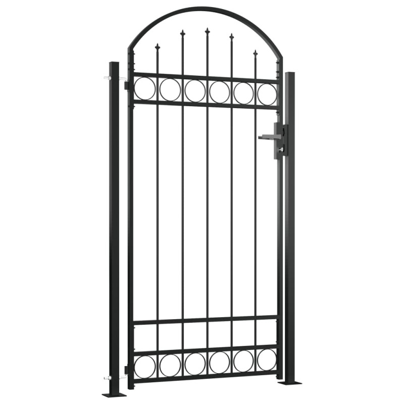 vidaXL Puerta de valla con arco y 2 postes negra 105x204 cm Rebajas de fin de temporada