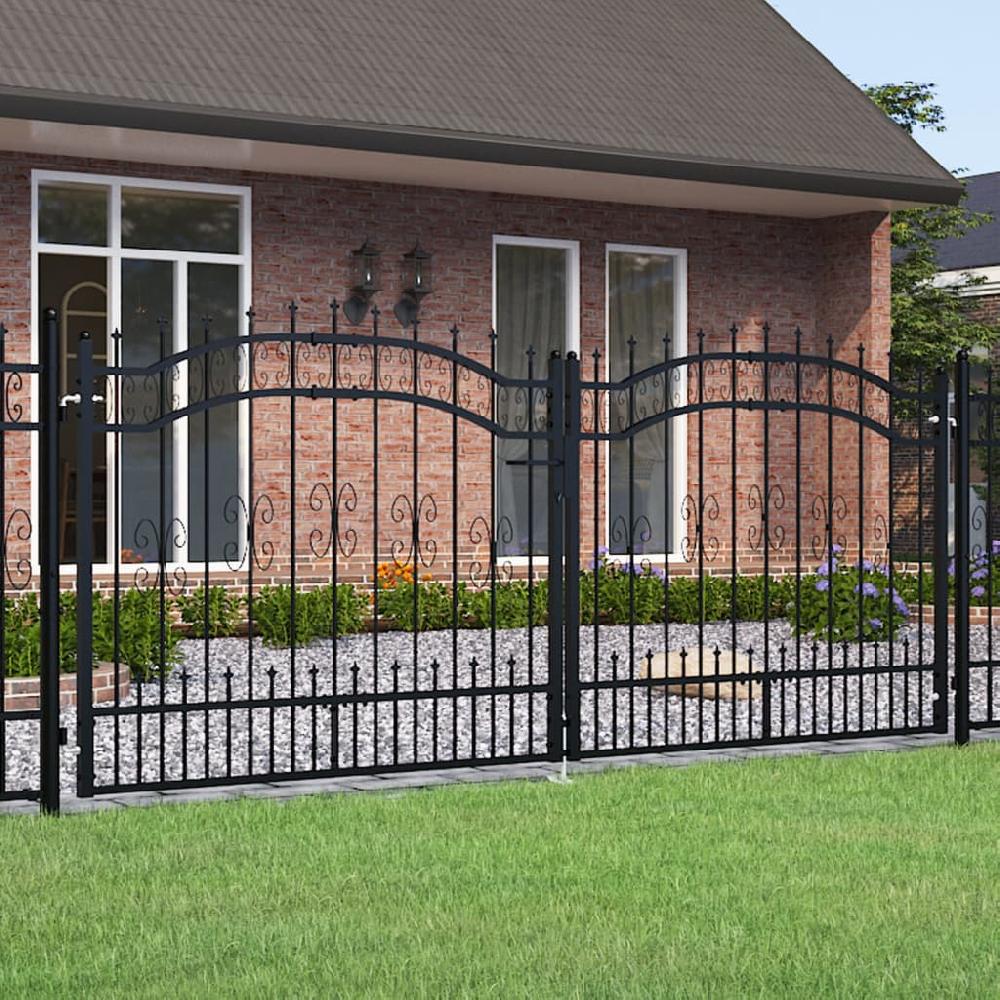 Puerta y lanza superior acero revestido de polvo negro 305x173 cm vidaXL