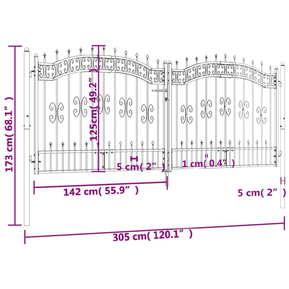Puerta y lanza superior acero revestido de polvo negro 305x173 cm vidaXL Outlet