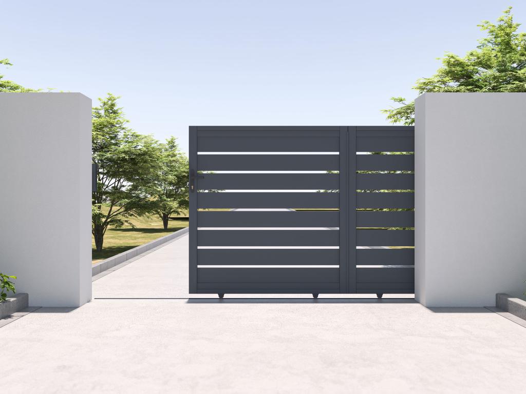 Puerta corredera de aluminio perforado L324x A165 cm antracita - PRIMO En oferta